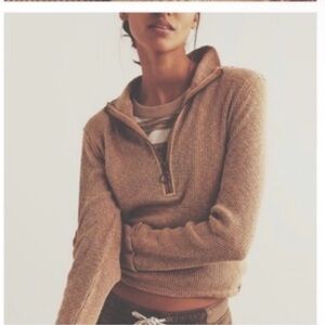 New FREE PEOPLE/WeThe Free Midnight 1/2 Zip Top New Tan Ribbed Shirt